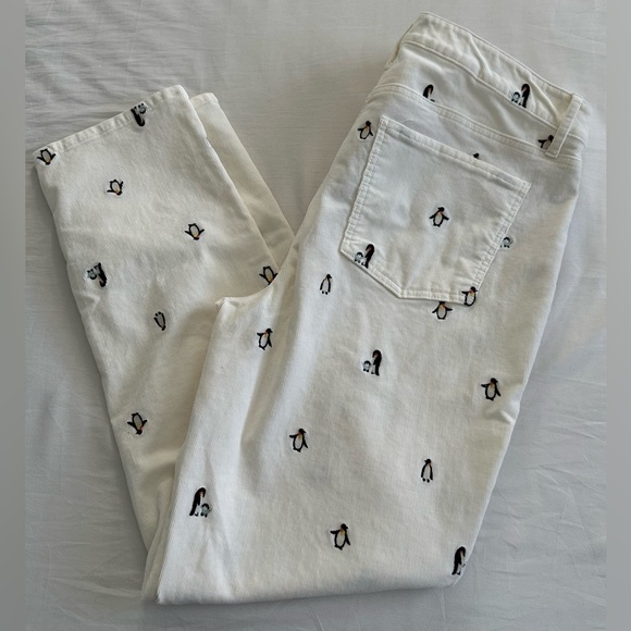 VELVETEEN STRAIGHT LEG PANTS - EMBROIDERED PENGUINS - Picture 1 of 6